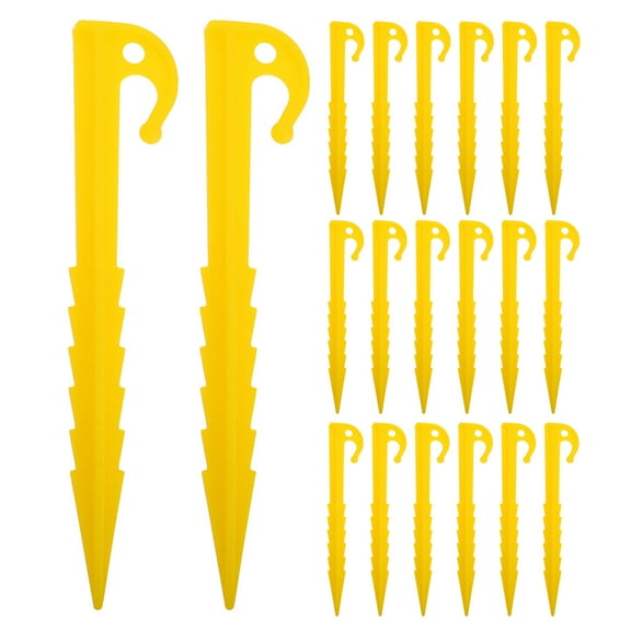 HEMOTON 20pcs Plastic Tent Stakes Heavy Duty Tent Pegs Spike Hook Stakes Tent Stakes Canopy Stakes for Summer Decorations Camping Outdoor Lawn Tarp