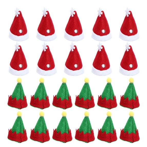 HEMOTON 24pcs Mini Christmas Caps Design Lollipop Hats Decors Nonwoven Candy Packing Hats Christmas Supplies for Home Shop Store