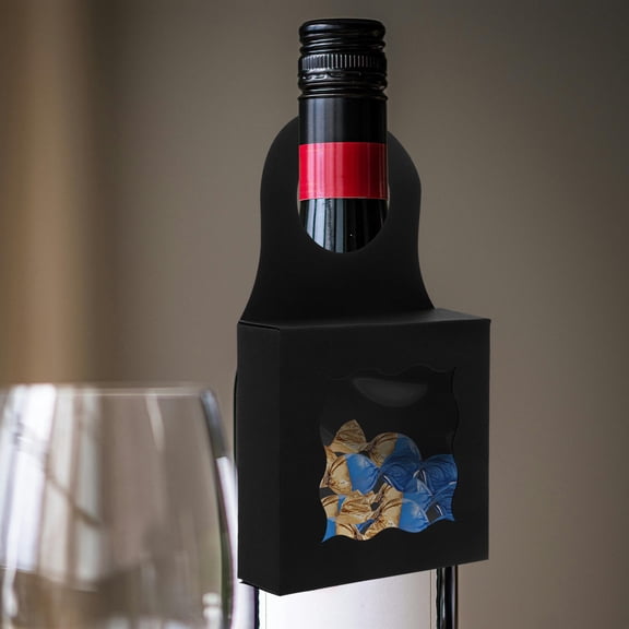 HEMOTON 25Pcs Black Rectangular Wine Bottle Hanger Boxes for Gift Packaging and Hanging Display with Window Showcase