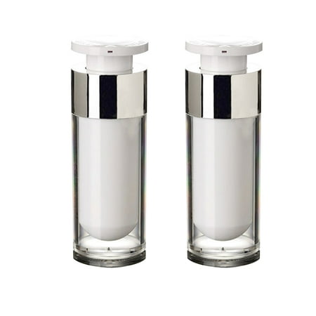 HEMOTON 2Pcs 30Ml Acrylic Vacuum Bottle with Press Lock Grade Design for Cosmetic Lotion White