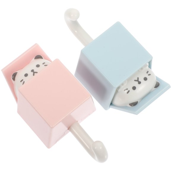 HEMOTON 2Pcs Adhesive Coat Hooks for Wall with Key Holder and Storage Function in Pink