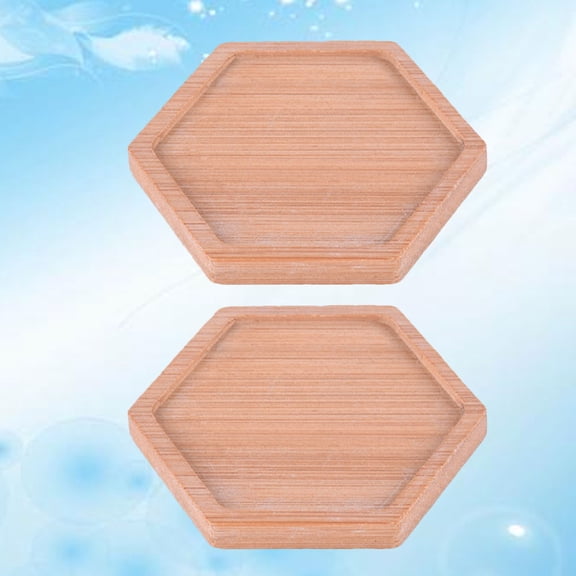 SOPOTUTU 2-Pack Wooden Fruit Plates Small Hexagon Yellow Snack Trays Kitchen Serving Set