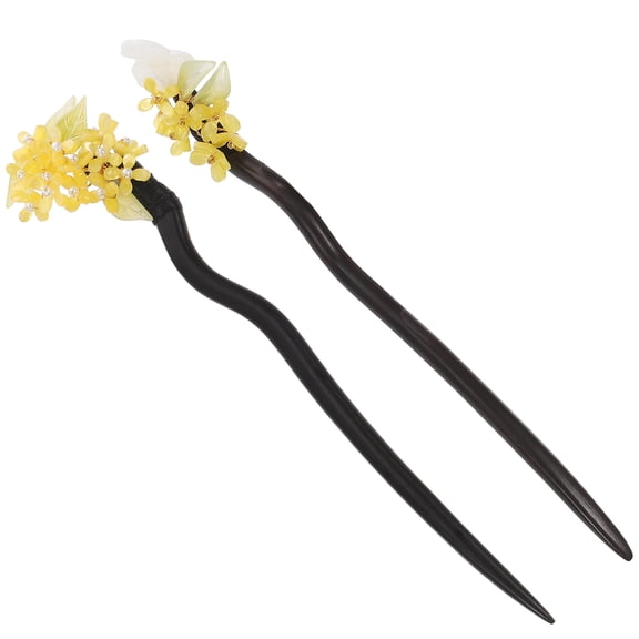 HEMOTON 2pcs Chinese Hair Stick Wood Hair Chopstick Retro Chignon Pin Updo Hair Pin Headdress