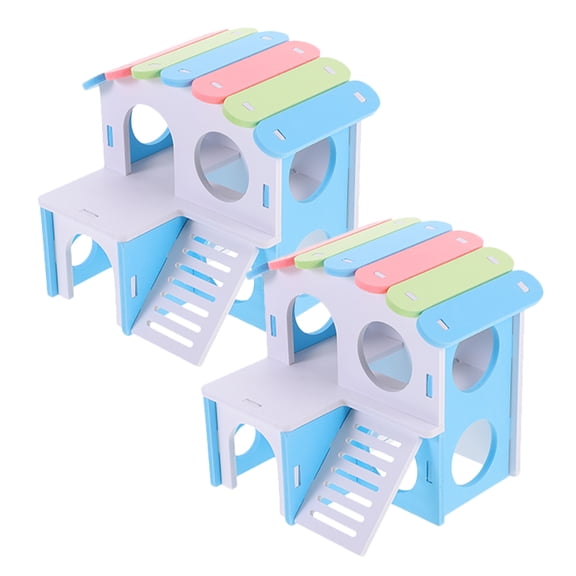 HEMOTON 2pcs Hamster Guinea Pig Hideout Animal Hideout Castle Double Deck Villa with Climbing Ladder for Hamster