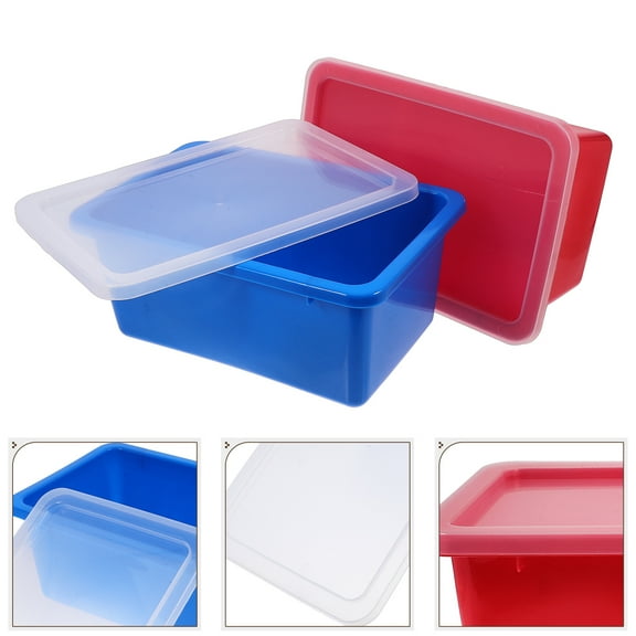 HEMOTON 2pcs Plastic Storage Bins With Lids Stackable Toy Organizers For Toddlers For Playroom Classroom Book Bins Plastic Bins For Storage
