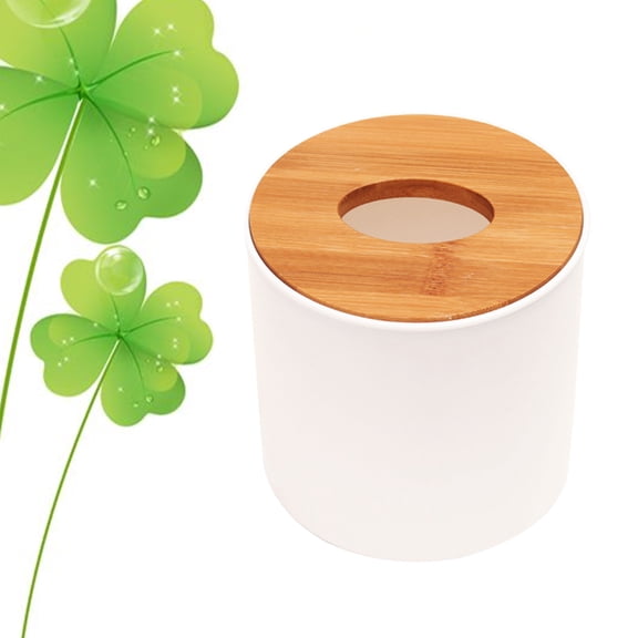 HEMOTON 2pcs Plastic Tissue Box Cylindrical Tissue Paper Holder with Wooden Cover for Home Office