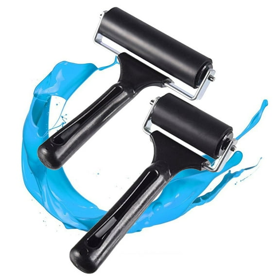 HEMOTON 2pcs Rubber Rollers Brayers With Heavy Duty Metal Frame for Anti Skid Tape Construction Tools Ink and Stamping Tools (Black)