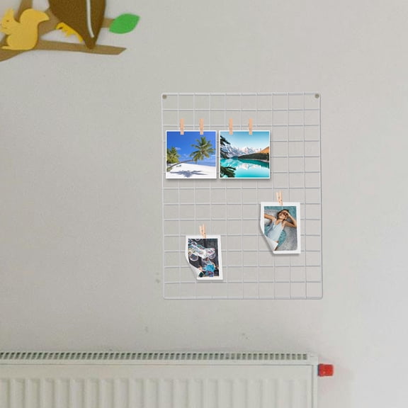 DEEPCRAFF 2Pcs White Metal Wall Grid Panel for Organizing Photos and Decorative Wall Hanging