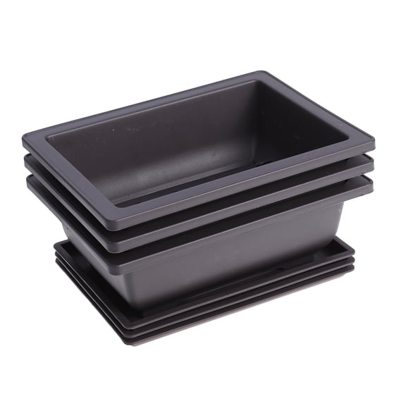 HEMOTON Set of 3 Large Dark Brown Rectangular Plastic Pots with Pallet Trays for Bonsai, Cactus, Flowers - Home, Garden, Desktop