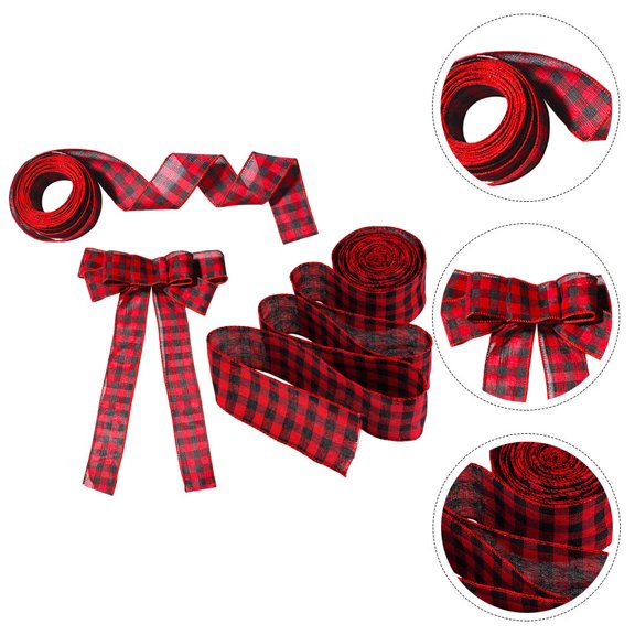 DEEPCRAFF Ribbon for Window Decor Linen Checked 3Pcs 197x2in