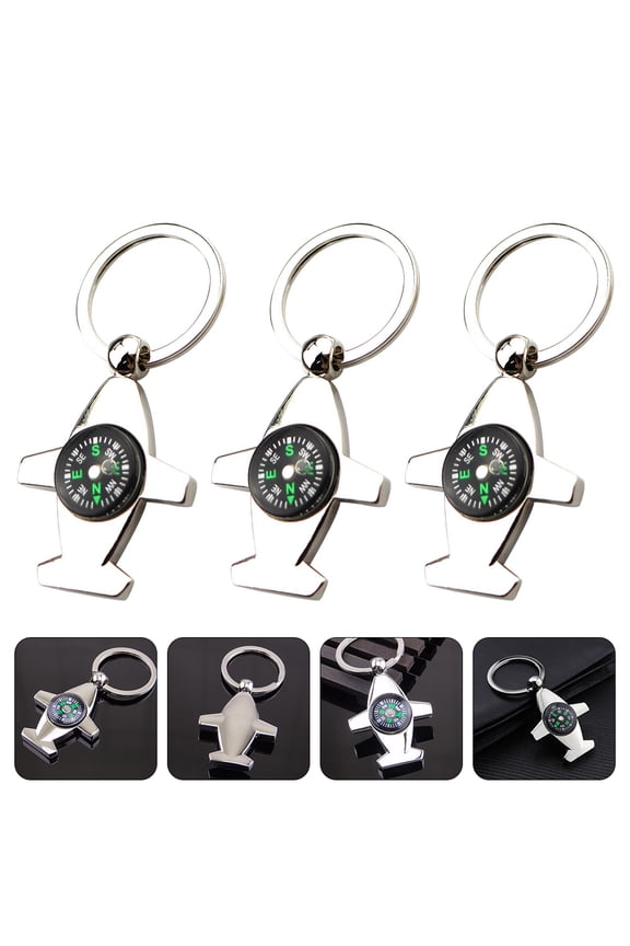 3 Pcs Compass Pendant Alloy Key Chain Keychain Travel Silver