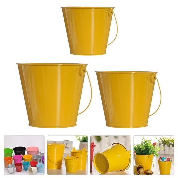 HEMOTON 3 Pcs Garden Bucket Small Tin Bucket Flower Bucket 12x12cm Yellow