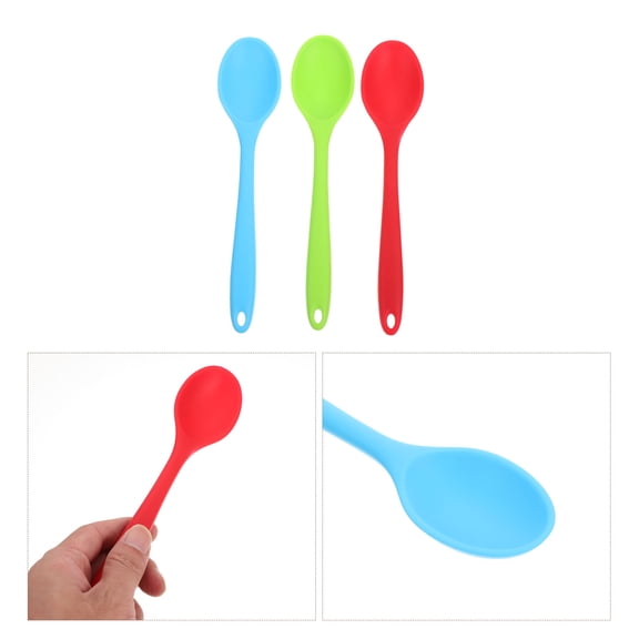 HEMOTON Set of 3 Silicone Soup Spoons, Kitchen Utensils for Cooking, Dining, and Serving, Silverware