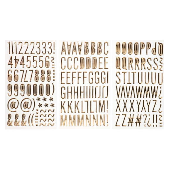 HEMOTON 3 Sheets 3D Golden Letter Stickers for DIY Scrapbooking Elegant Bubble Alphabet Number and Symbol Stickers for Art Projects and Crafting Small Gold Initial Stickers