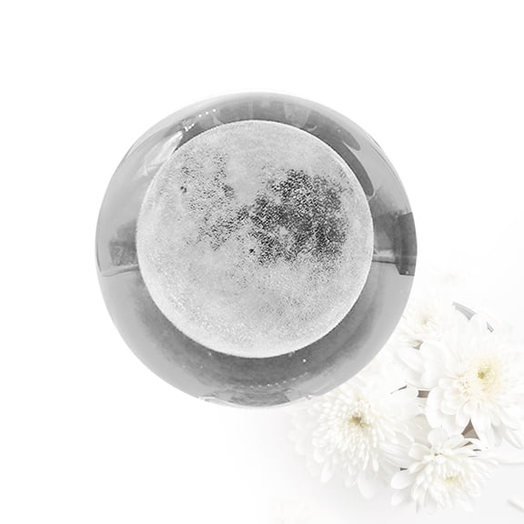 HEMOTON 3D Moon Crystal Ball Clear Planet Educational Ball Cosmic Model Engraved Glass Ball Sphere for Home Living Room Office Decor