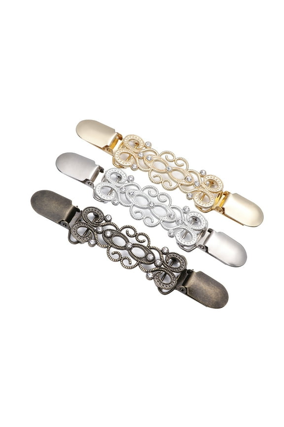 3PC Women's Sweater Clips Creative Alloy Diamond Cardigan Connection Buckles Collar Clips