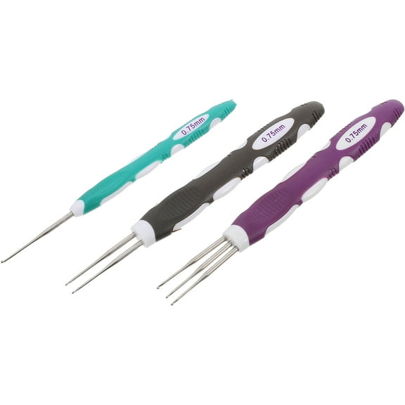 HEMOTON 3pcs Dreadlock Crochet Hook 0.75 Mm Hair Crochet Needles Sewing Tool Triple Head Needles For Hair Braiding Craft Weaving Dreadlocks Accessories