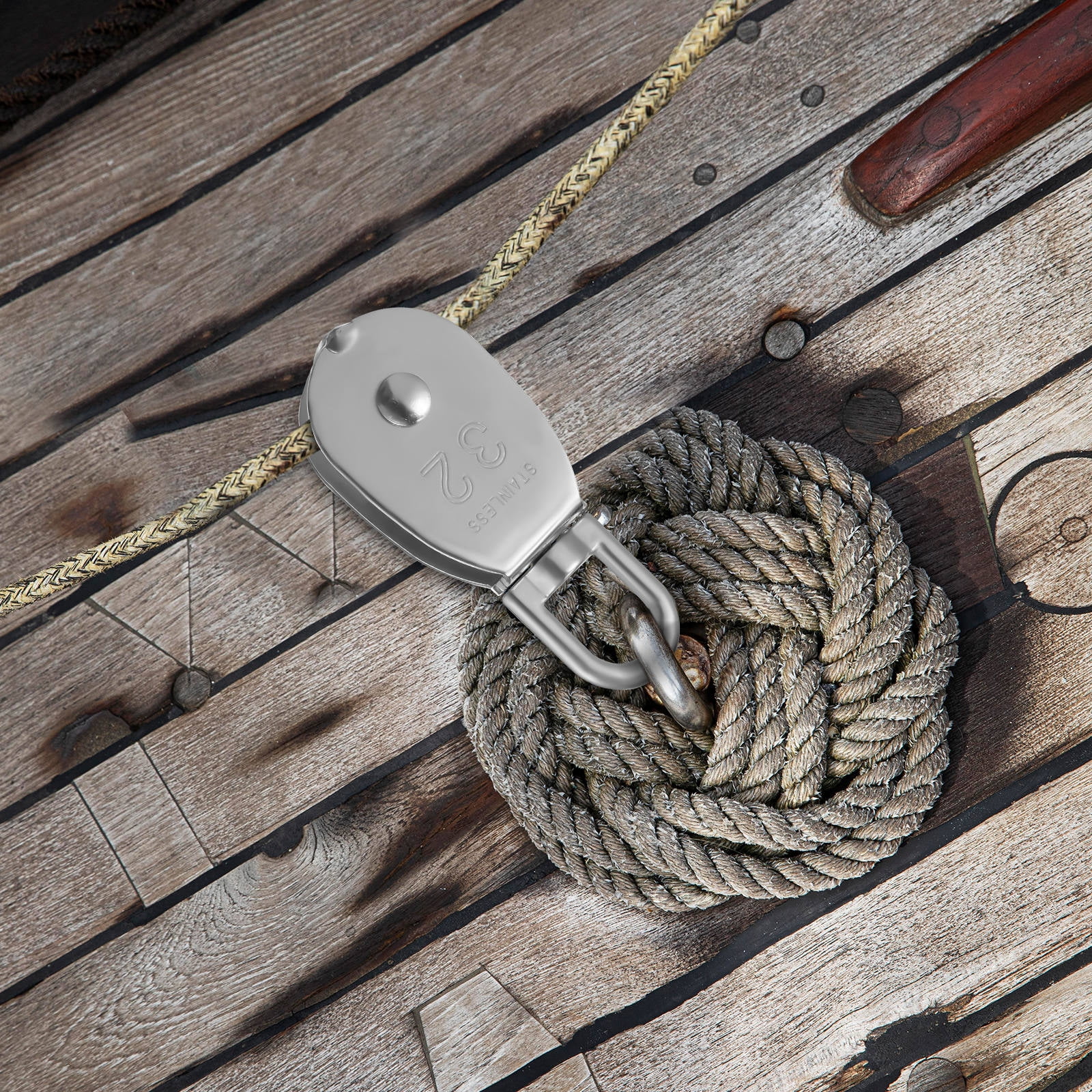 HEMOTON Set of 4 Heavy Duty Pulley Blocks with Smooth Sliding Wire Rope ...