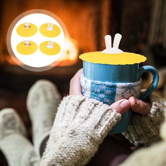 HEMOTON 4 Pcs Mug Cover Water Cup Lid 10.50X10.50X3.50CM Yellow