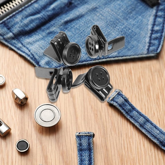 HEMOTON 4-Pack Adjustable Jean Buttons Overalls Clips Suspenders for Men, Pants Fasteners