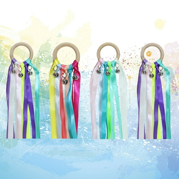 HEMOTON 4 Pcs Ribbon Wand Handle Dance
