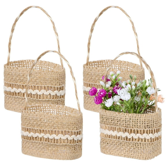 HEMOTON 4 Pcs Wedding Boy Burlap Candy Bag for Gifts Flower Girl Basket 10*6cm