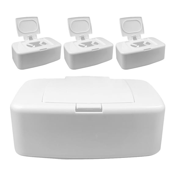 HEMOTON  4 Pcs Wipe Containers Refillable Dispenser Portable Wipes Fresh Wet Tissue Case Travel White