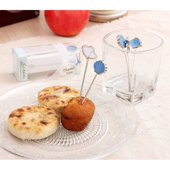 HEMOTON 4Pcs Fruit Forks Versatile Stainless Steel Fruit Picks Plates Picks for Party and Daily Use (Blue)