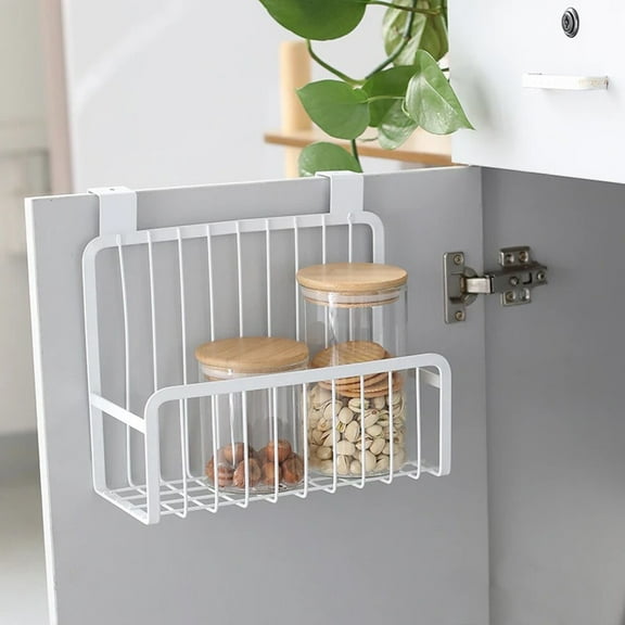 RENACLIPY Over The Door Basket White Kitchen Hanging Organizer Storage Rack No Assembly Needed