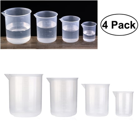 HEMOTON 4pcs 50ml / 150ml / 250ml / 500ml Plastic Graduated Beakers (Transparent)