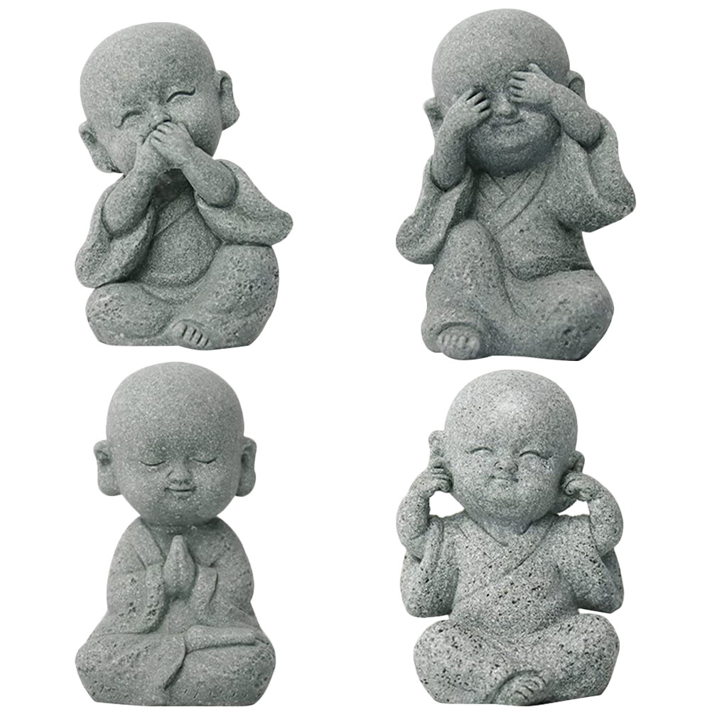 HEMOTON 4pcs Buddha Statue Sandstone Monk Figurines Buddha Sculptures