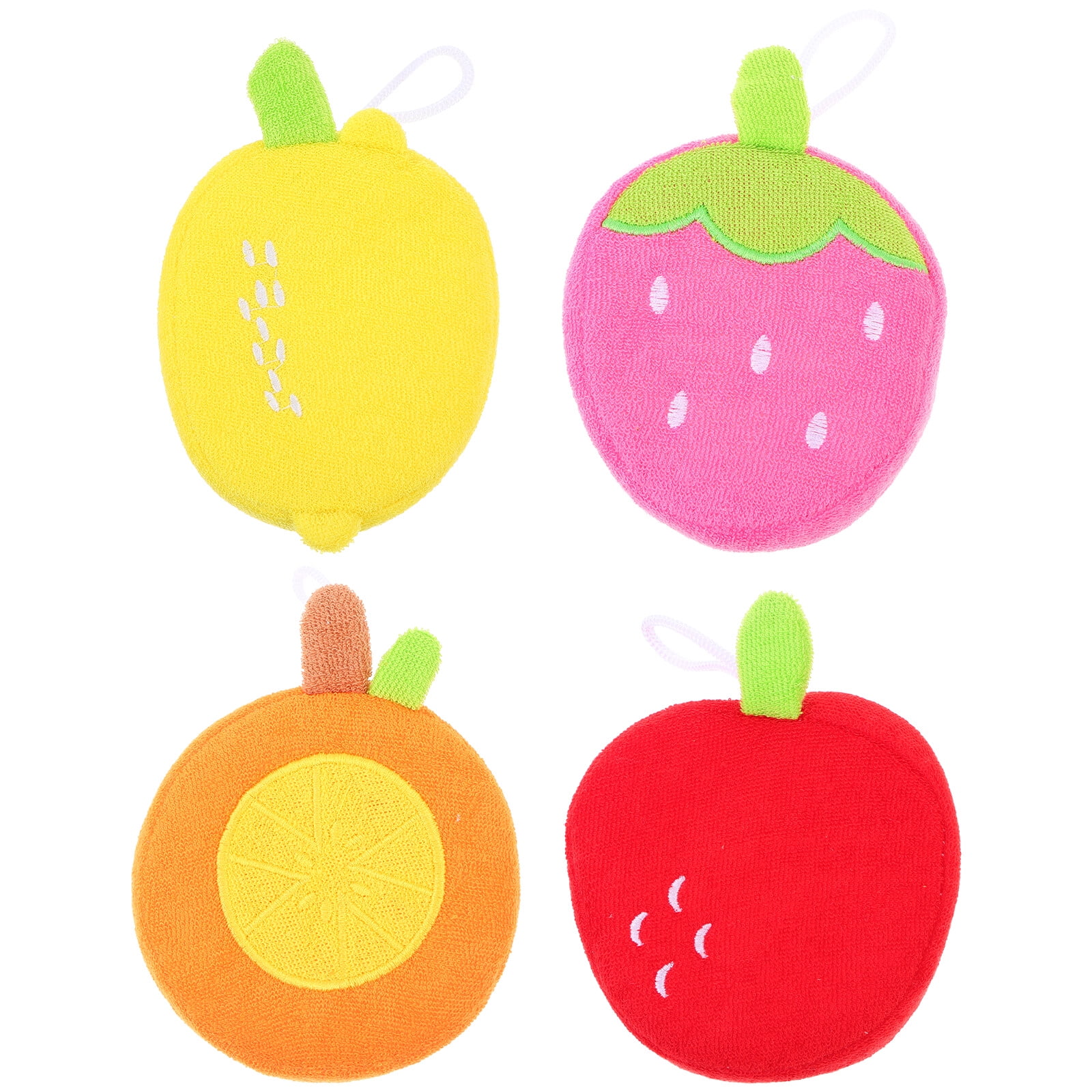 HEMOTON 4pcs Children Bathing Sponge Ball Adorable Fruit Shape