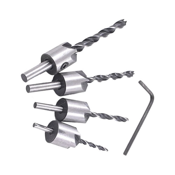HEMOTON 4pcs Countersink Drill Bits Set Pilot Quick Screw with 1Pc Wrench (Silver)