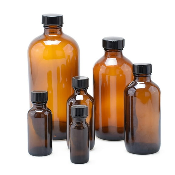 SOPOTUTU Set of 4 Round Glass Storage Bottles with Reusable Bakelite Caps, Glass Containers for Kitchen and Home