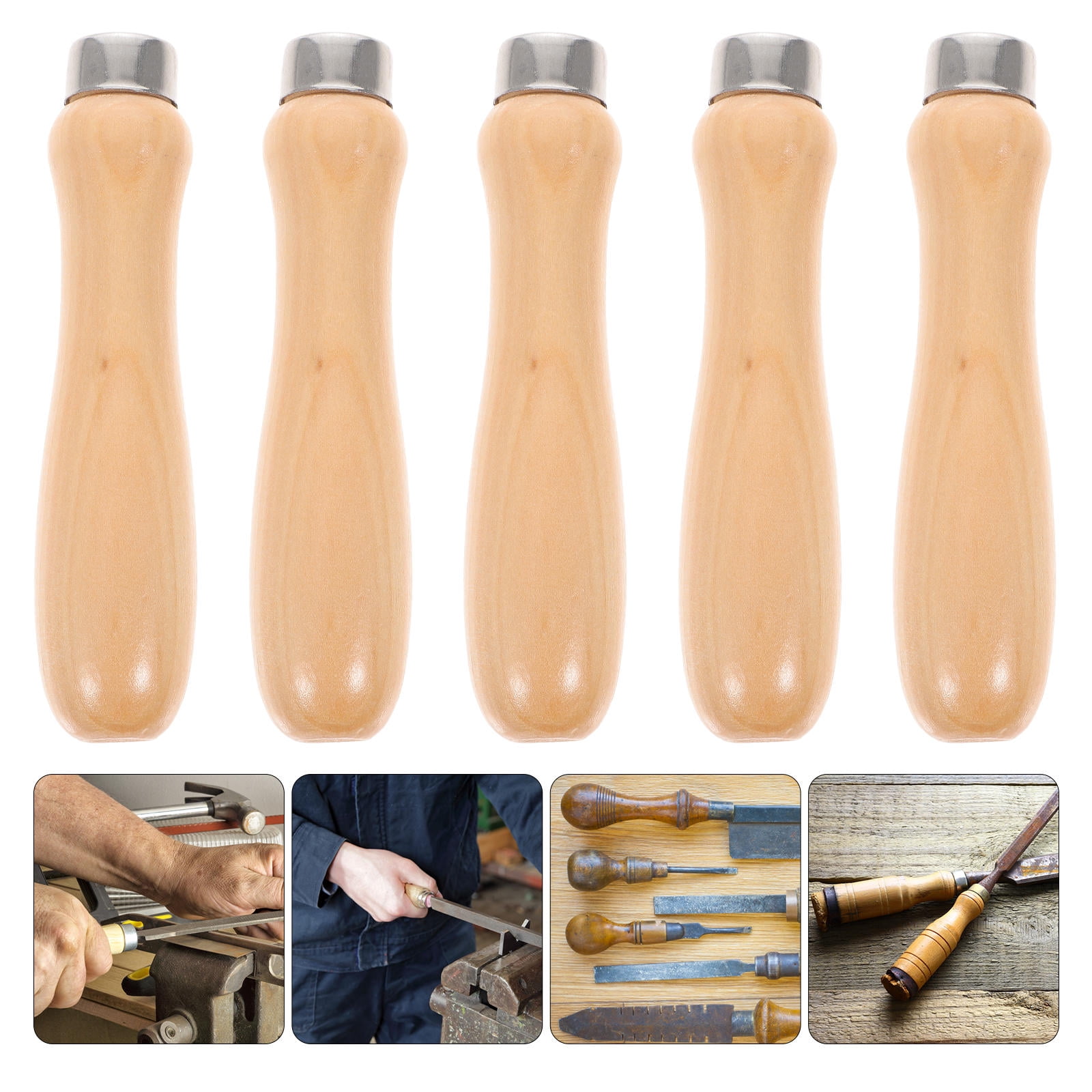 HEMOTON 5 Pcs Woodworking Ergonomic Wooden Rasp Handle Sturdy Handle ...