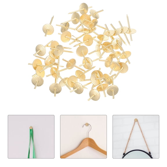 HEMOTON 50 Pcs D Hangers Hook Nail Wall-friendly Picture Hangers 2.7X1.3X1.3CM Golden