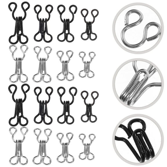 Hytrove Sewing Hooks and Eyes Closure Metal Silver and Black 50 pcs for Arts and Craft Projects