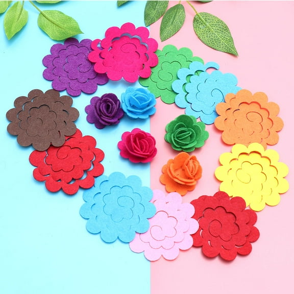 HEMOTON 50 Pcs Mixed Color Felt Flower Appliques, Simulation Die Cut Florals for Sewing, Crafts, Scrapbooking, and Fashion Decoration