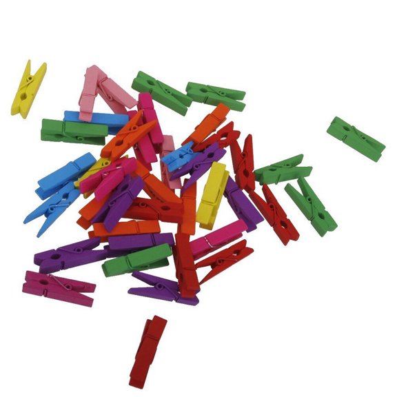 SOPOTUTU Wooden Photo Clips 50 Pieces Assorted Colors Portable Multi-Use Clips for Photos, Crafts, and Home Decor