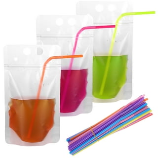 30 Pieces Drink Pouches with Straws, TKZWGA Reusable Plastic Drink Bags  with Zipper, Party Beverage Bags Juice Pouches for Adults