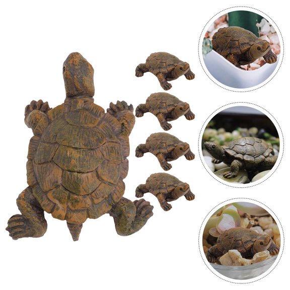 HEMOTON 5pcs Miniature Turtle Statue Figurines for Decor Smooth Resin 5 Pcs