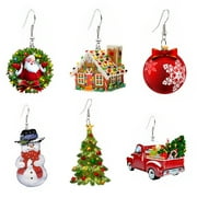 TIANBEN HEMOTON 6 Pairs Xmas Designed Earrings Chic Pendant Eardrops Creative Xmas Ear Jewelry