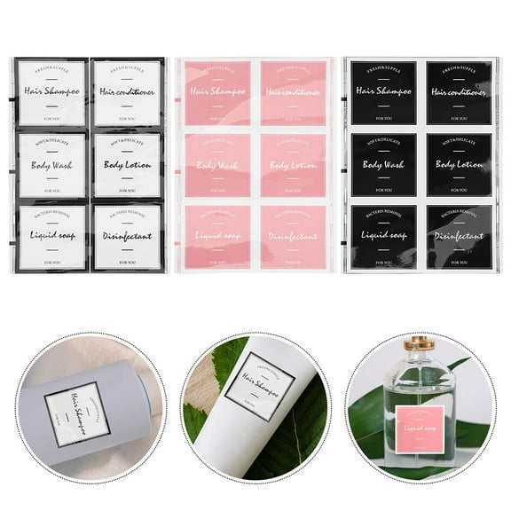 HEMOTON 6 Sheets Bathroom Containers Labels Bottles Labels for Organizing Shampoo Conditioner Body Wash and Hand Soap Removable Labels