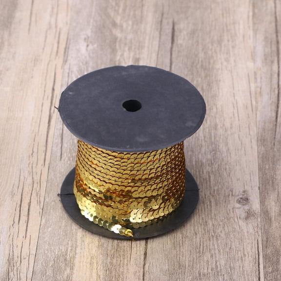 HEMOTON 6mm Spangle Flat Sequins Paillette String Ribbon Applique for DIY Attire Bridal Wedding (100 Yard/Roll  Light Golden)