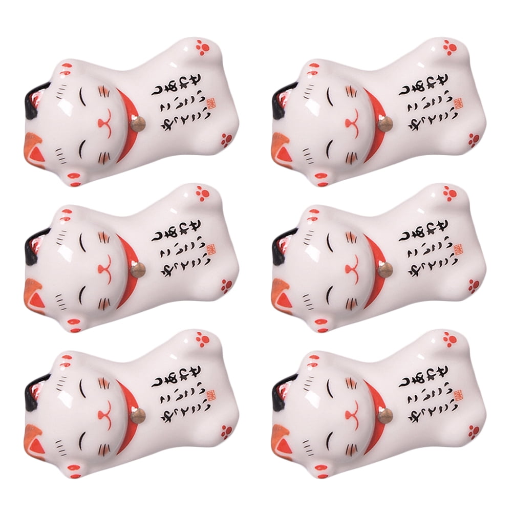HEMOTON 6pcs Ceramic Japanese Style Chopsticks Rest Cat Spoon Fork