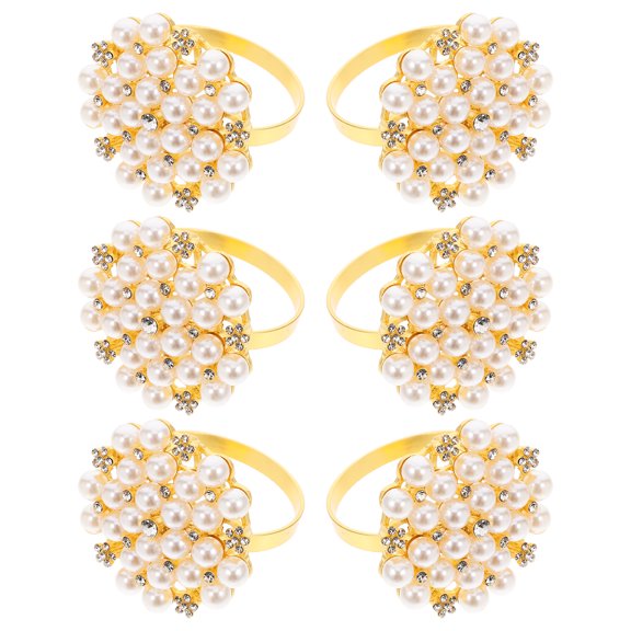 EXHUMKY 6Pcs Rhinestone Napkin Rings Golden Bling Decorative Holders for Dinner Parties