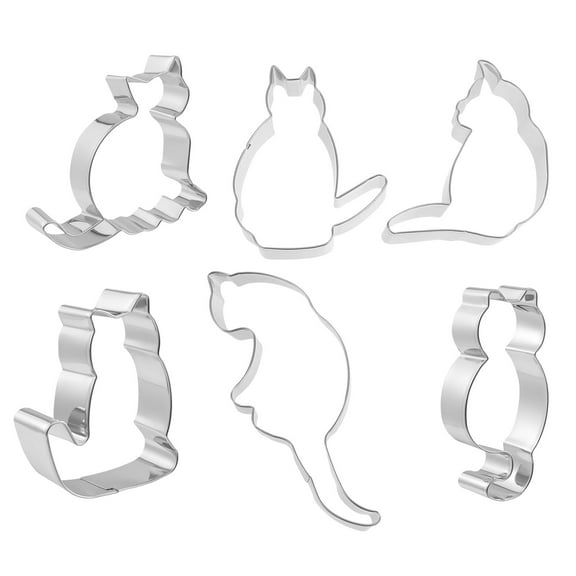 HEMOTON 6pcs Lovely Cat Shape Stainless Steel Biscuit Dessert Mould DIY Baking Tools