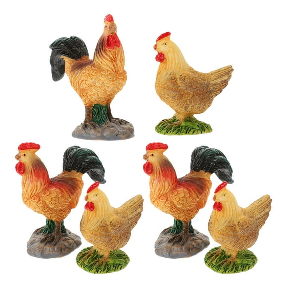 Hytrove Rooster Decor Miniature Resin Chicken Figurines Multi 6Pcs 1.6X1.6X1.0In