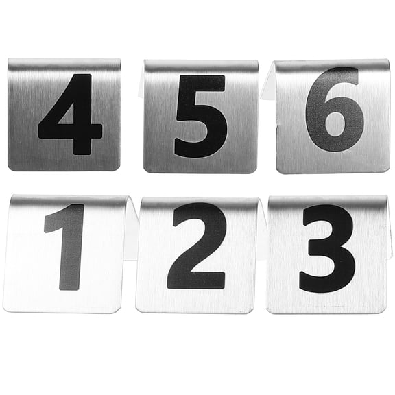 HEMOTON 6pcs Stainless Steel Table Numbers Wedding Table Tent Cards Restaurants Banquets Numbers 1-6 Signs