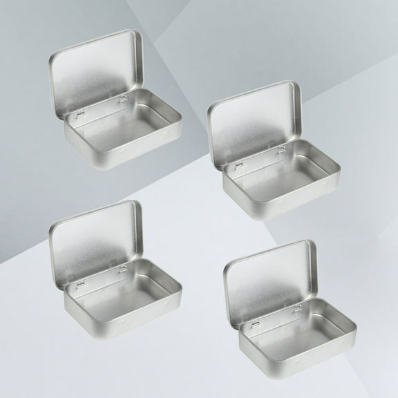 HEMOTON  8 PCS Mini Rectangular Tin Empty Tins Organizer Small Bin Silver